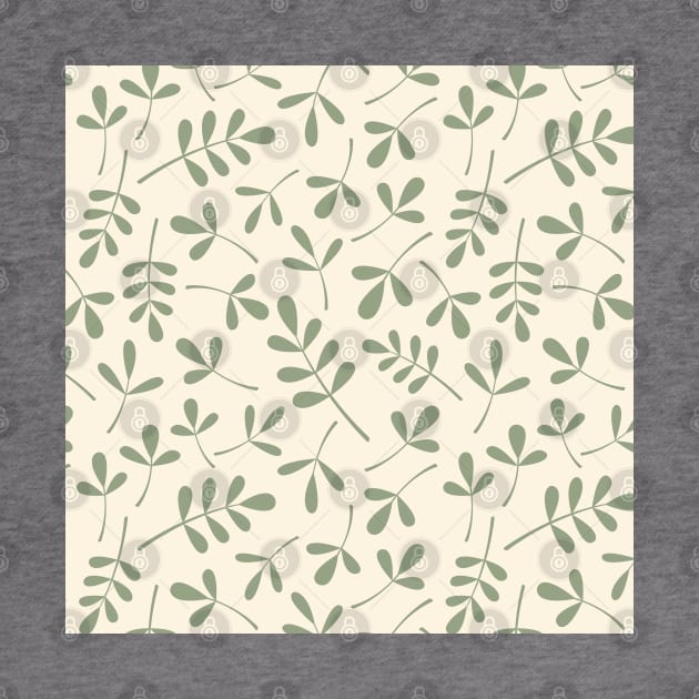 Assorted Leaf Silhouettes Green on Cream by NataliePaskell